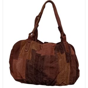 Vintage 90s Lucky Brand Patchwork Leather Shoulder Bag - Brown
